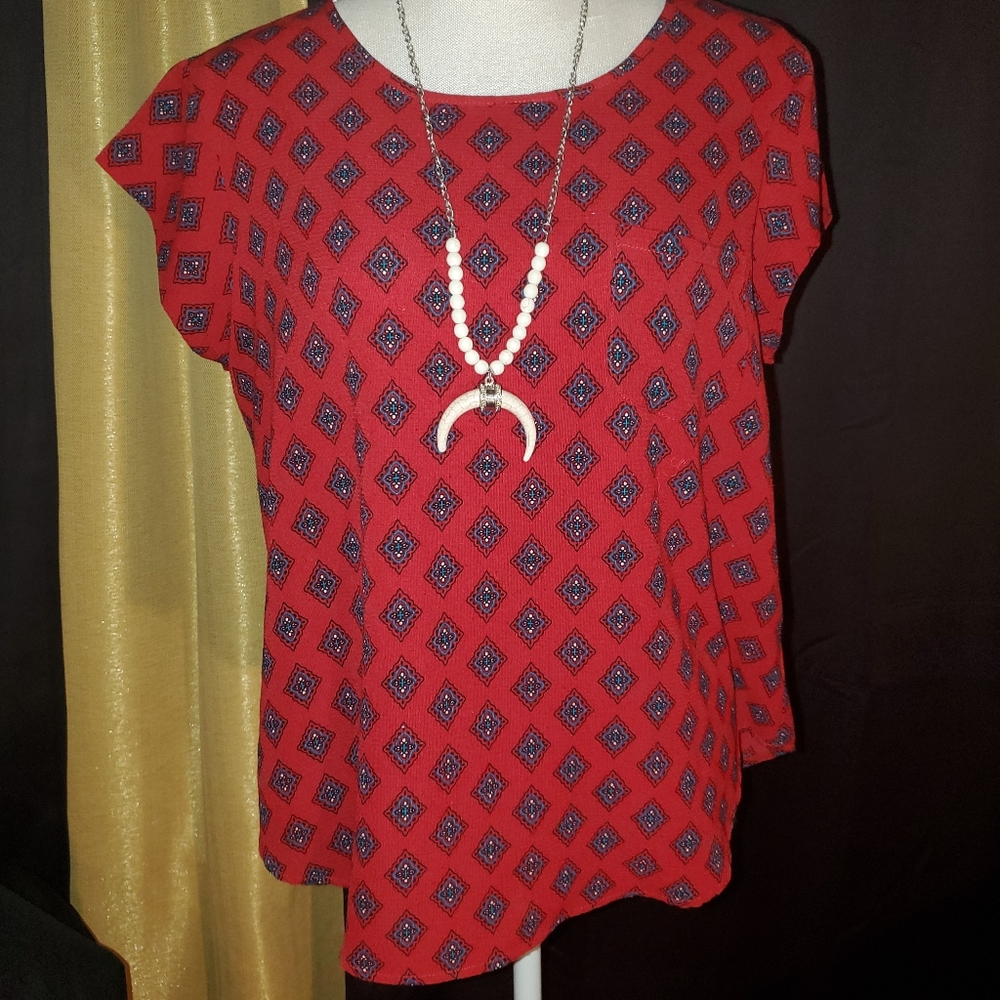 Red Printed Woven Top
